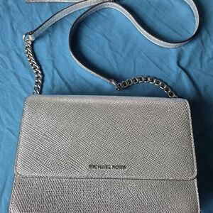 Michael Kors Silver Saffiano Leather Crossbody